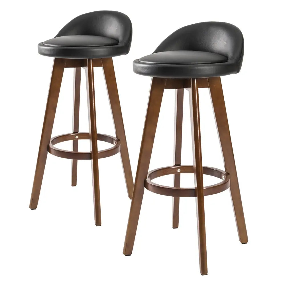 2X Wooden Bar Stool Dining Chair Leather LEILA 72cm BLACK BROWN - Furniture > Bar Stools & Chairs > Table & Bar Stools