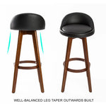 2X Wooden Bar Stool Dining Chair Leather LEILA 72cm BLACK BROWN - Furniture > Bar Stools & Chairs > Table & Bar Stools