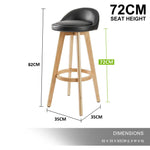 2X Wooden Bar Stool Dining Chair Leather LEILA 72cm BLACK - Furniture > Bar Stools & Chairs > Table & Bar Stools