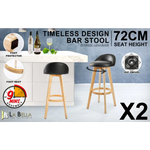 2X Wooden Bar Stool Dining Chair Leather LEILA 72cm BLACK - Furniture > Bar Stools & Chairs > Table & Bar Stools