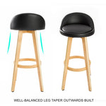 2X Wooden Bar Stool Dining Chair Leather LEILA 72cm BLACK - Furniture > Bar Stools & Chairs > Table & Bar Stools
