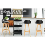 2X Wooden Bar Stool Dining Chair Leather LEILA 72cm BLACK - Furniture > Bar Stools & Chairs > Table & Bar Stools