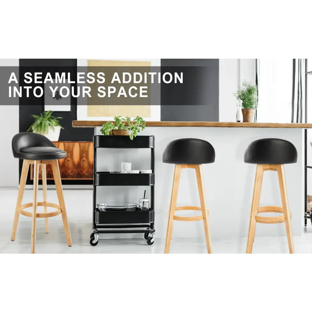 2X Wooden Bar Stool Dining Chair Leather LEILA 72cm BLACK - Furniture > Bar Stools & Chairs > Table & Bar Stools