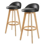 2X Wooden Bar Stool Dining Chair Leather LEILA 72cm BLACK - Furniture > Bar Stools & Chairs > Table & Bar Stools