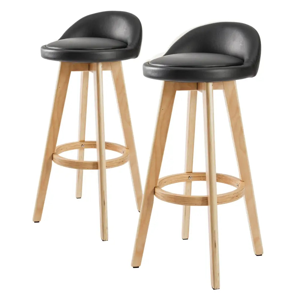 2X Wooden Bar Stool Dining Chair Leather LEILA 72cm BLACK - Furniture > Bar Stools & Chairs > Table & Bar Stools