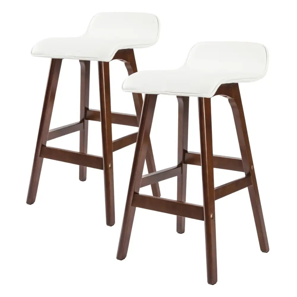 2X Wooden Bar Stool Dining Chair Leather SOPHIA 65cm WHITE BROWN - Furniture > Bar Stools & Chairs > Table & Bar Stools