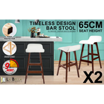 2X Wooden Bar Stool Dining Chair Leather SOPHIA 65cm WHITE BROWN - Furniture > Bar Stools & Chairs > Table & Bar Stools