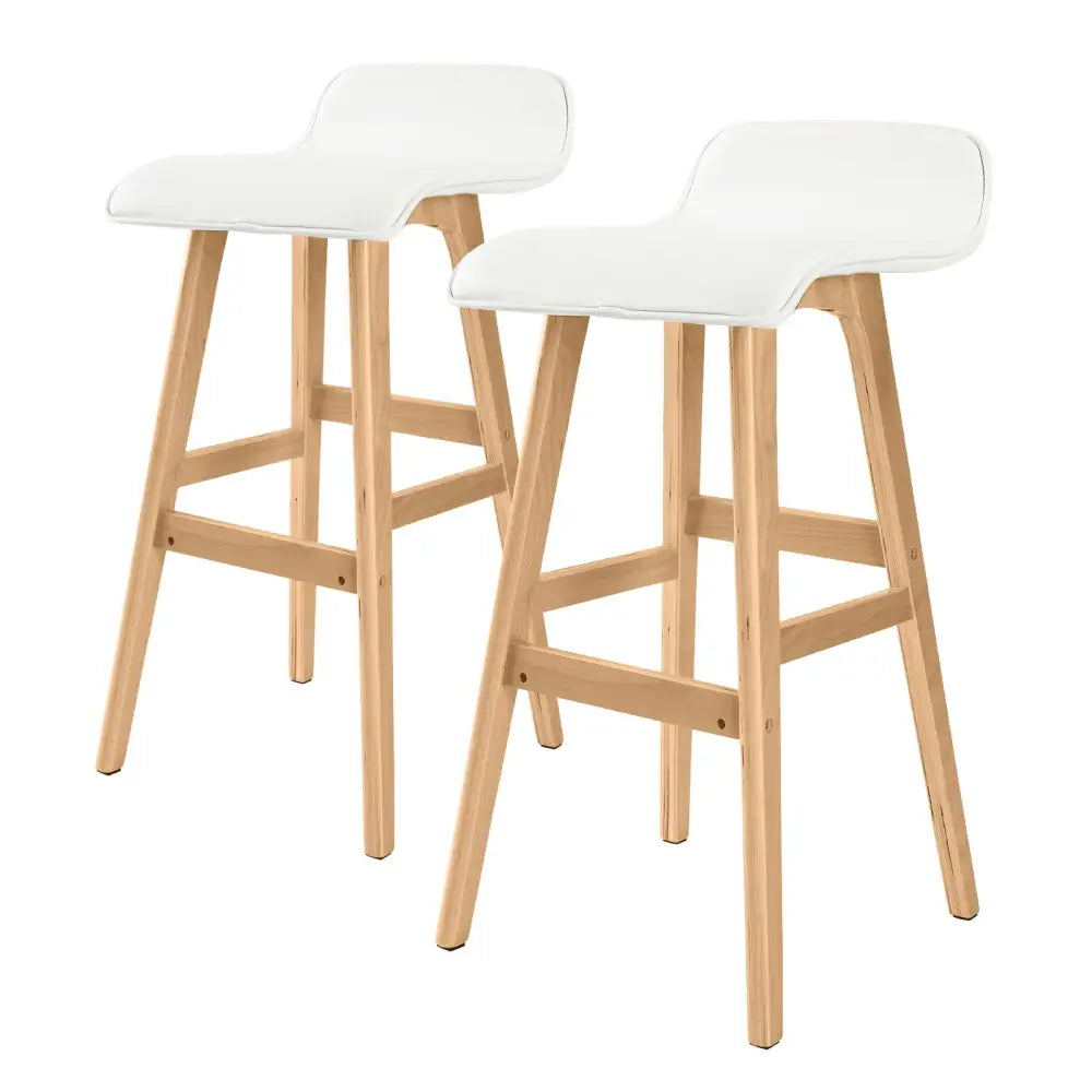 2X Wooden Bar Stool Dining Chair Leather SOPHIA 74cm WHITE - Furniture > Bar Stools & Chairs > Table & Bar Stools