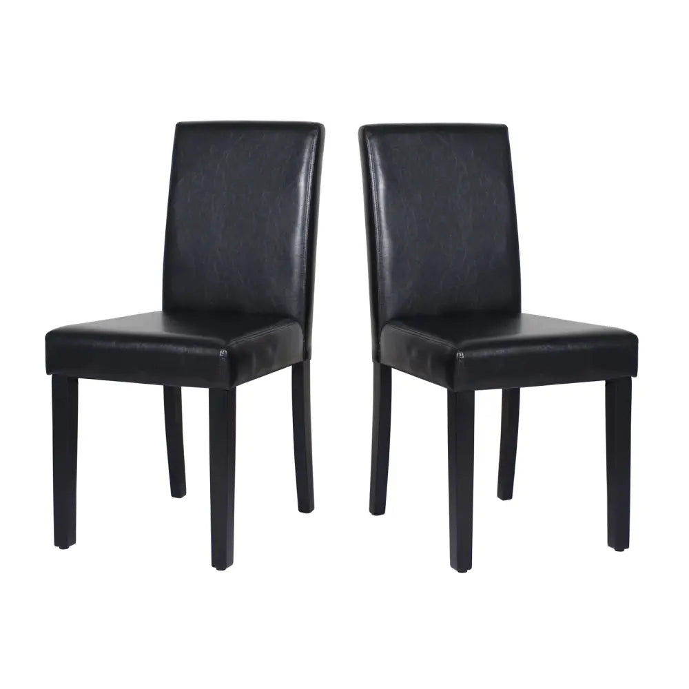 2x Wooden Frame Black Leatherette Dining Chairs with Solid Pine Legs - Furniture > Dining