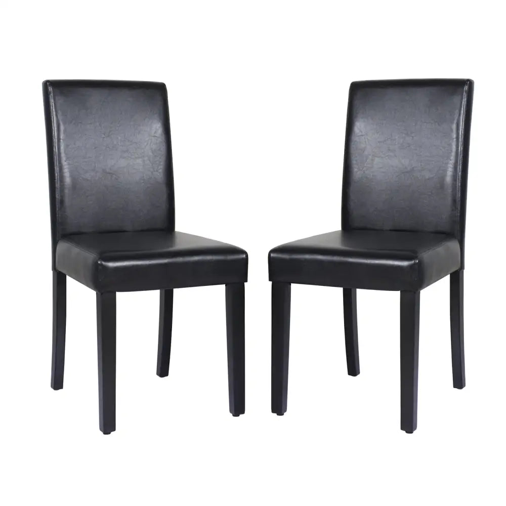 2x Wooden Frame Black Leatherette Dining Chairs with Solid Pine Legs - Furniture > Dining