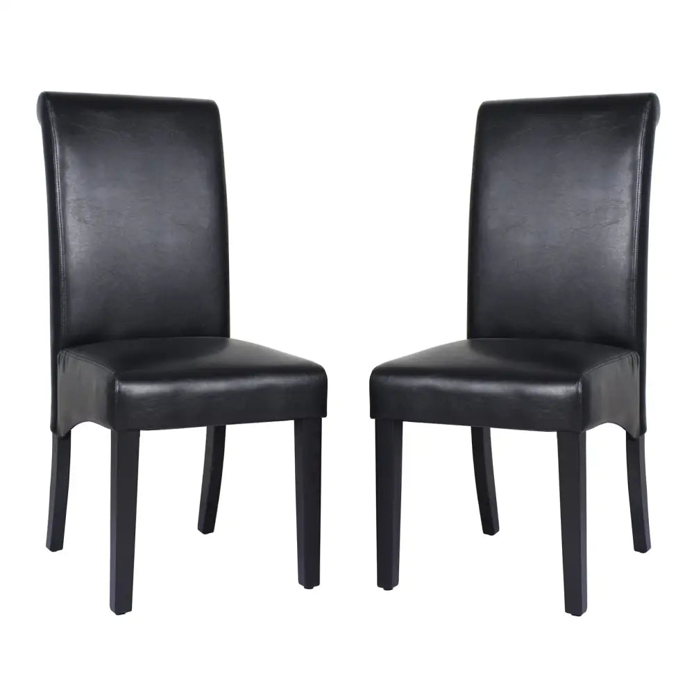 2x Wooden Frame Black Leatherette Dining Chairs with Solid Pine Legs - Furniture > Dining