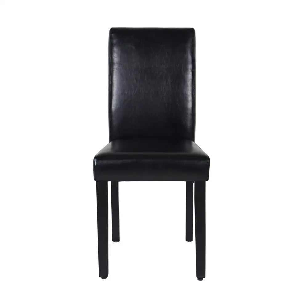 2x Wooden Frame Black Leatherette Dining Chairs with Solid Pine Legs - Furniture > Dining