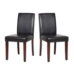 2x Wooden Frame Brown Leatherette Dining Chairs with Solid Pine Legs - Furniture > Dining