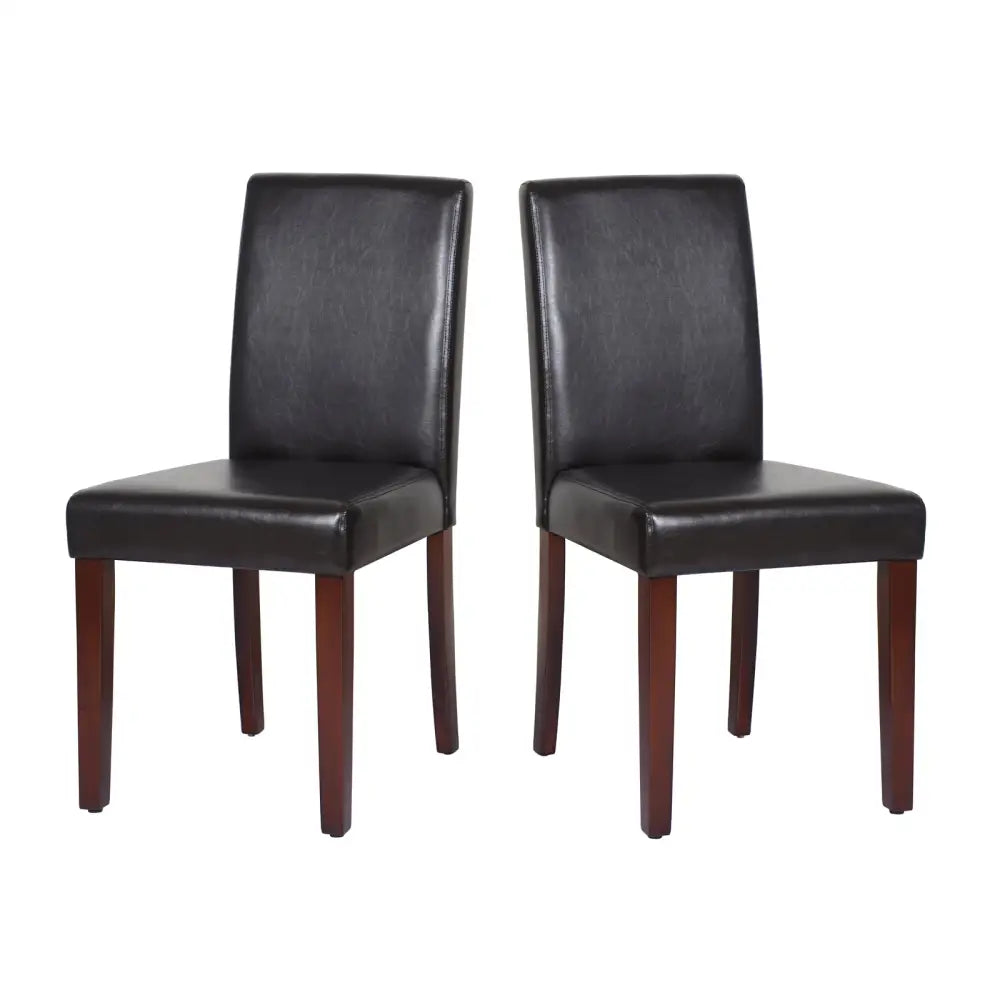 2x Wooden Frame Brown Leatherette Dining Chairs with Solid Pine Legs - Furniture > Dining