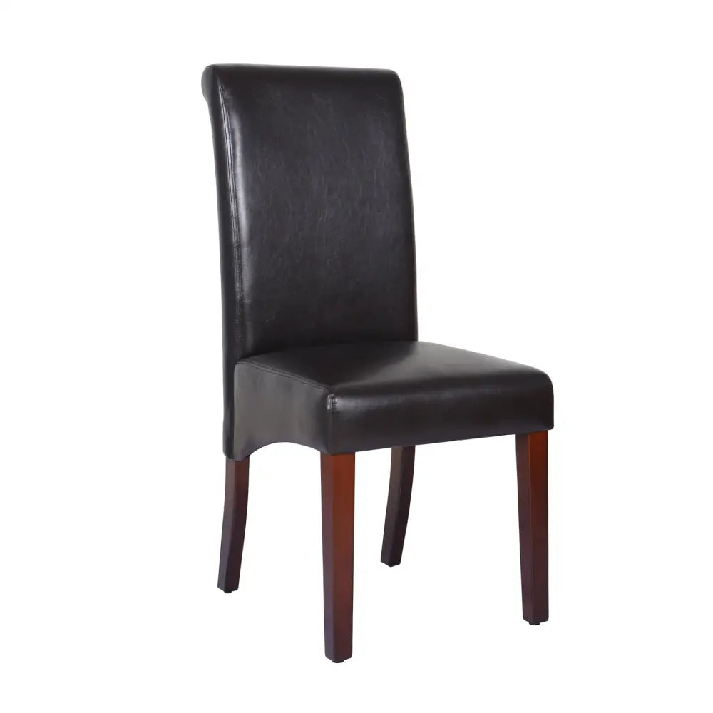2x Wooden Frame Brown Leatherette Dining Chairs with Solid Pine Legs - Furniture > Dining