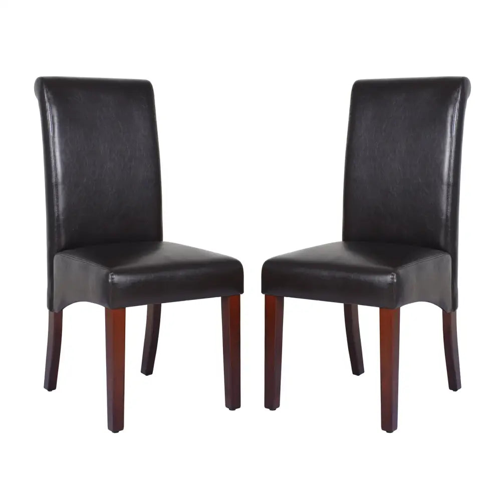 2x Wooden Frame Brown Leatherette Dining Chairs with Solid Pine Legs - Furniture > Dining