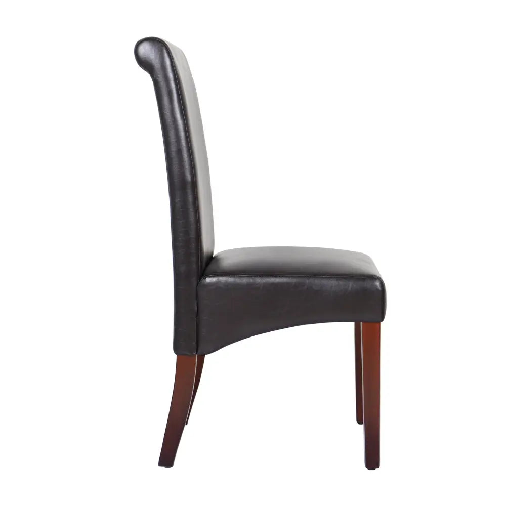 2x Wooden Frame Brown Leatherette Dining Chairs with Solid Pine Legs - Furniture > Dining