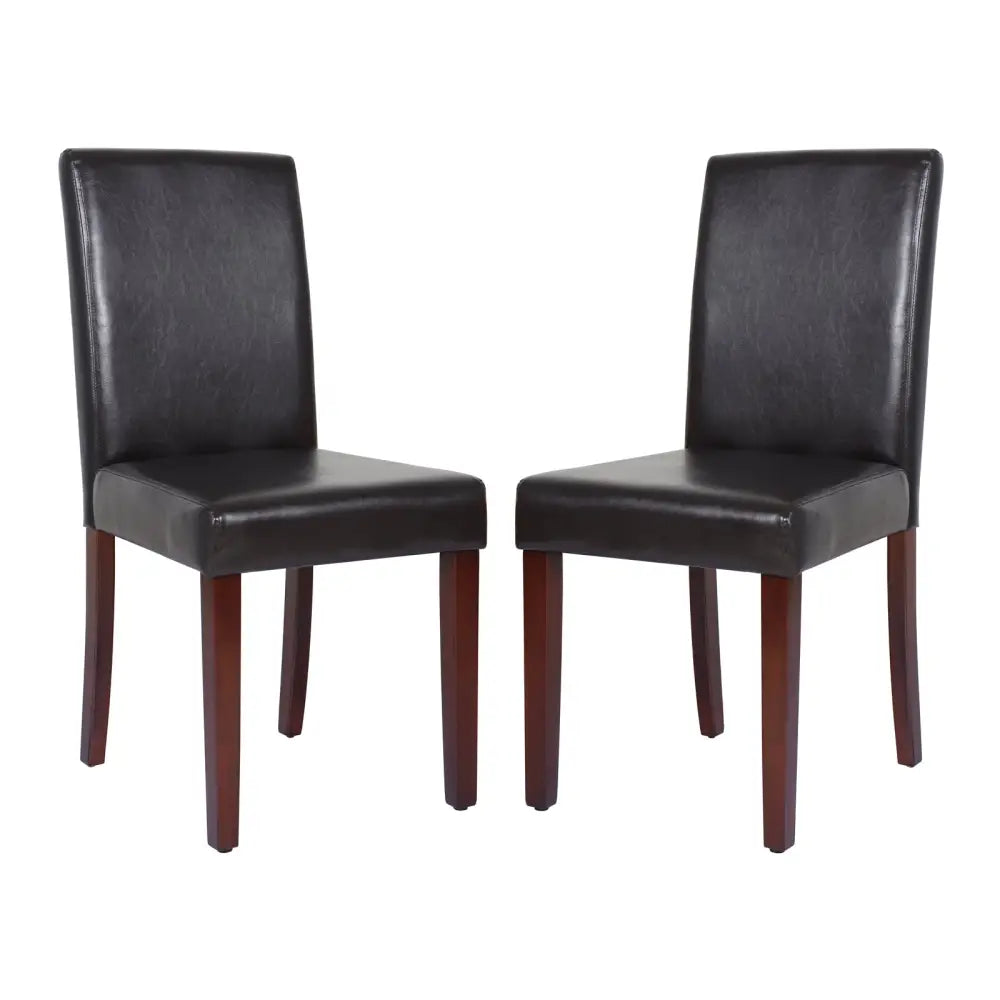 2x Wooden Frame Brown Leatherette Dining Chairs with Solid Pine Legs - Furniture > Dining