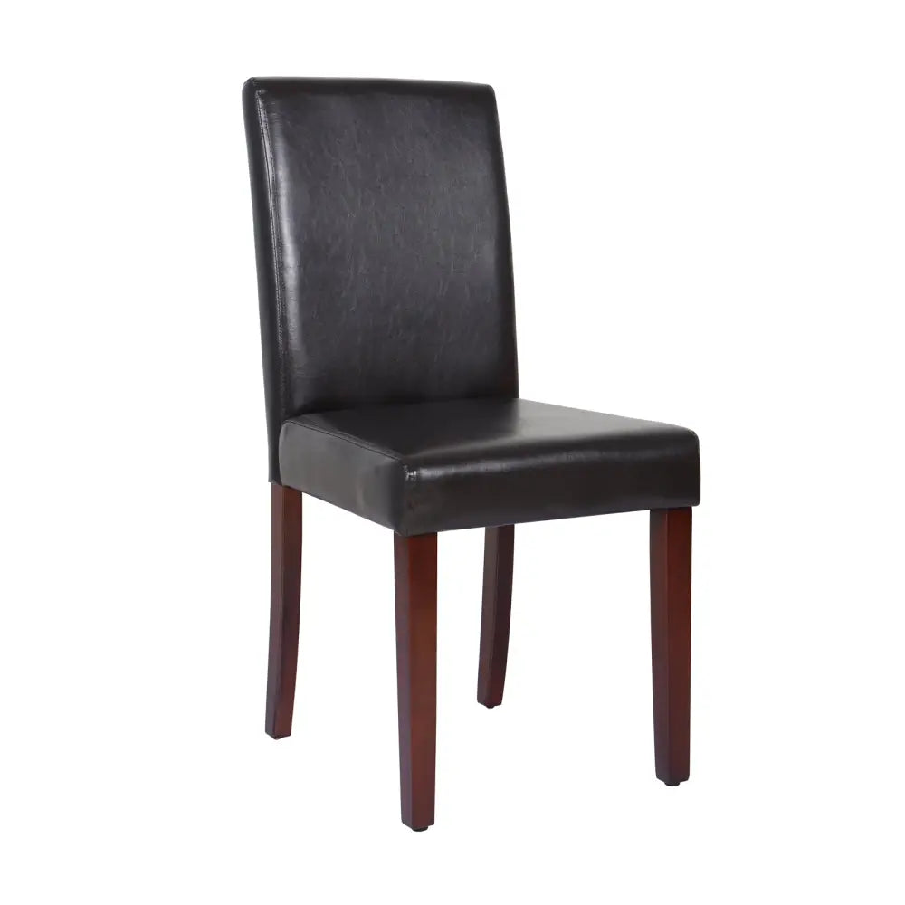 2x Wooden Frame Brown Leatherette Dining Chairs with Solid Pine Legs - Furniture > Dining