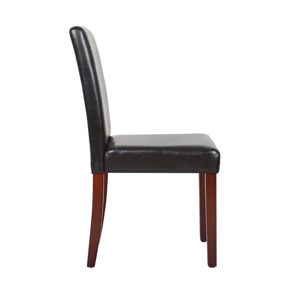 2x Wooden Frame Brown Leatherette Dining Chairs with Solid Pine Legs - Furniture > Dining