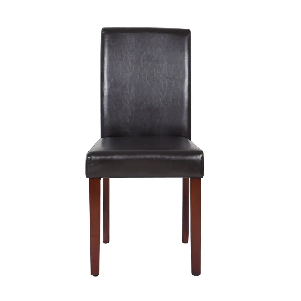2x Wooden Frame Brown Leatherette Dining Chairs with Solid Pine Legs - Furniture > Dining