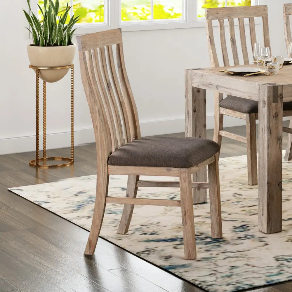 2x Wooden Frame Leatherette in Solid Acacia Wood & Veneer Dining Chairs in Oak Colour - Furniture > Dining