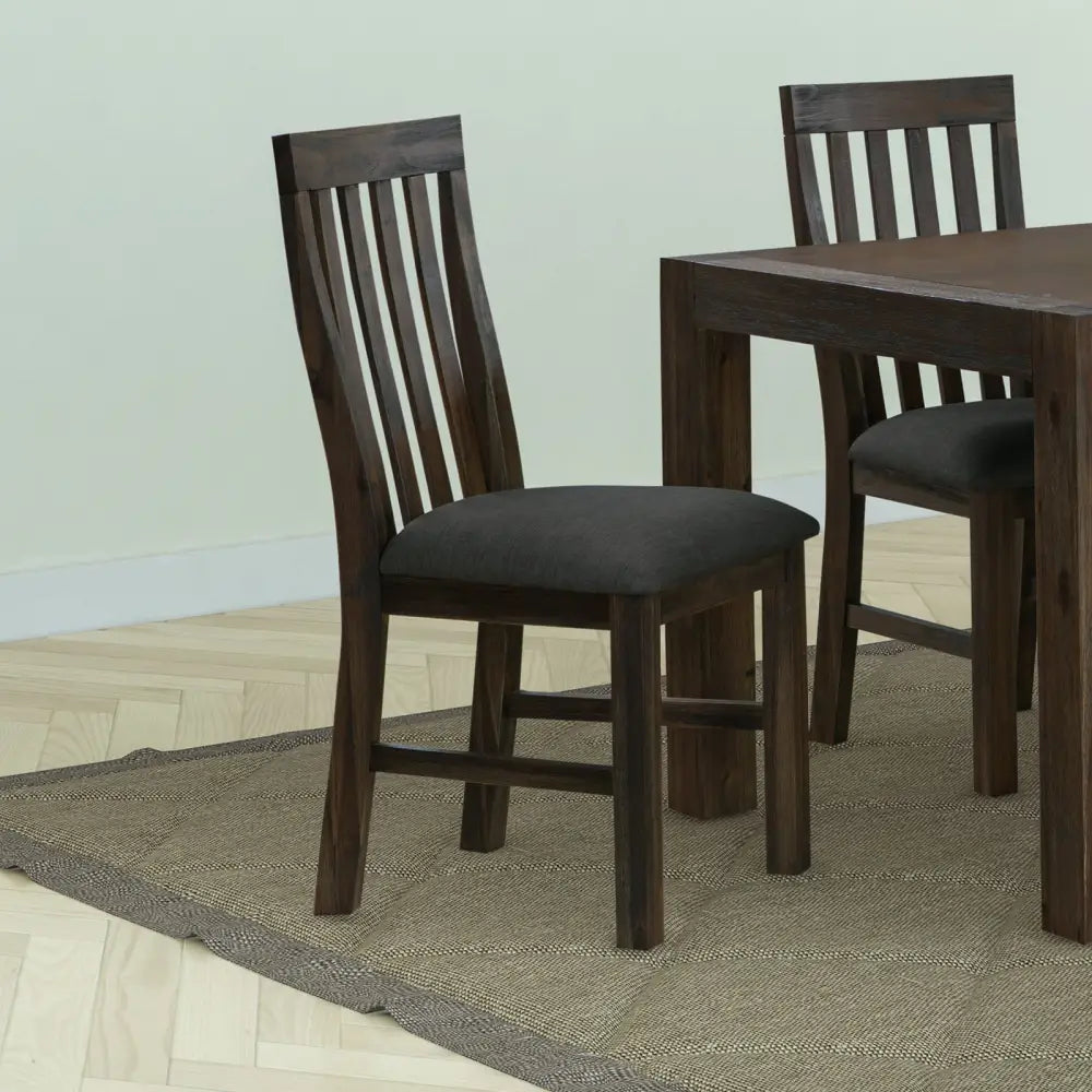 2x Wooden Frame Leatherette in Solid Wood Acacia & Veneer Dining Chairs in Chocolate Colour - Furniture > Dining