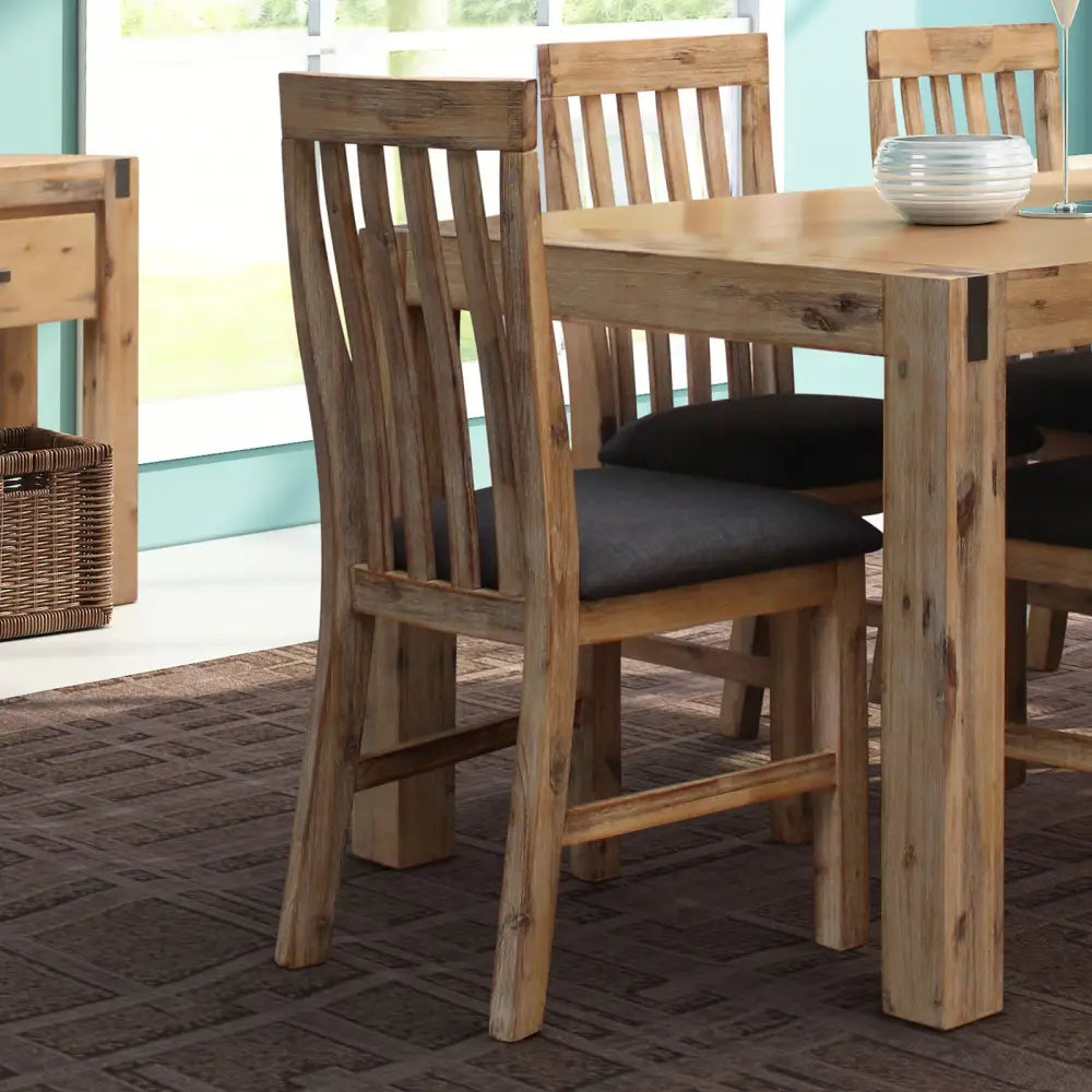 2x Wooden Frame Leatherette in Solid Wood Acacia & Veneer Dining Chairs in Oak Colour - Furniture > Dining
