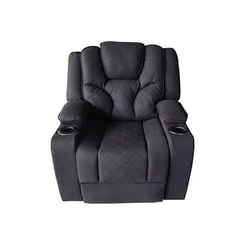 3 + 1 + 1 Seater Electric Recliner Stylish Rhino Fabric Black Lounge Armchair with LED Features - Furniture > Bar