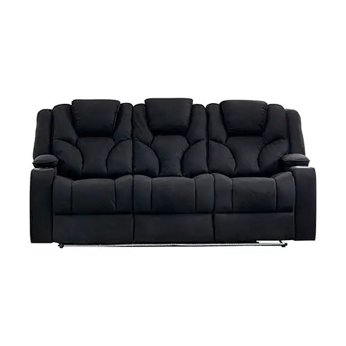 3 + 1 + 1 Seater Electric Recliner Stylish Rhino Fabric Black Lounge Armchair with LED Features - Furniture > Bar