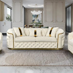 3-1-1 Seater Sofa Set Beige Velvet Fabric Solid Wood construction Gold Stainless Steel Trim - Furniture > Sofas > Sofas