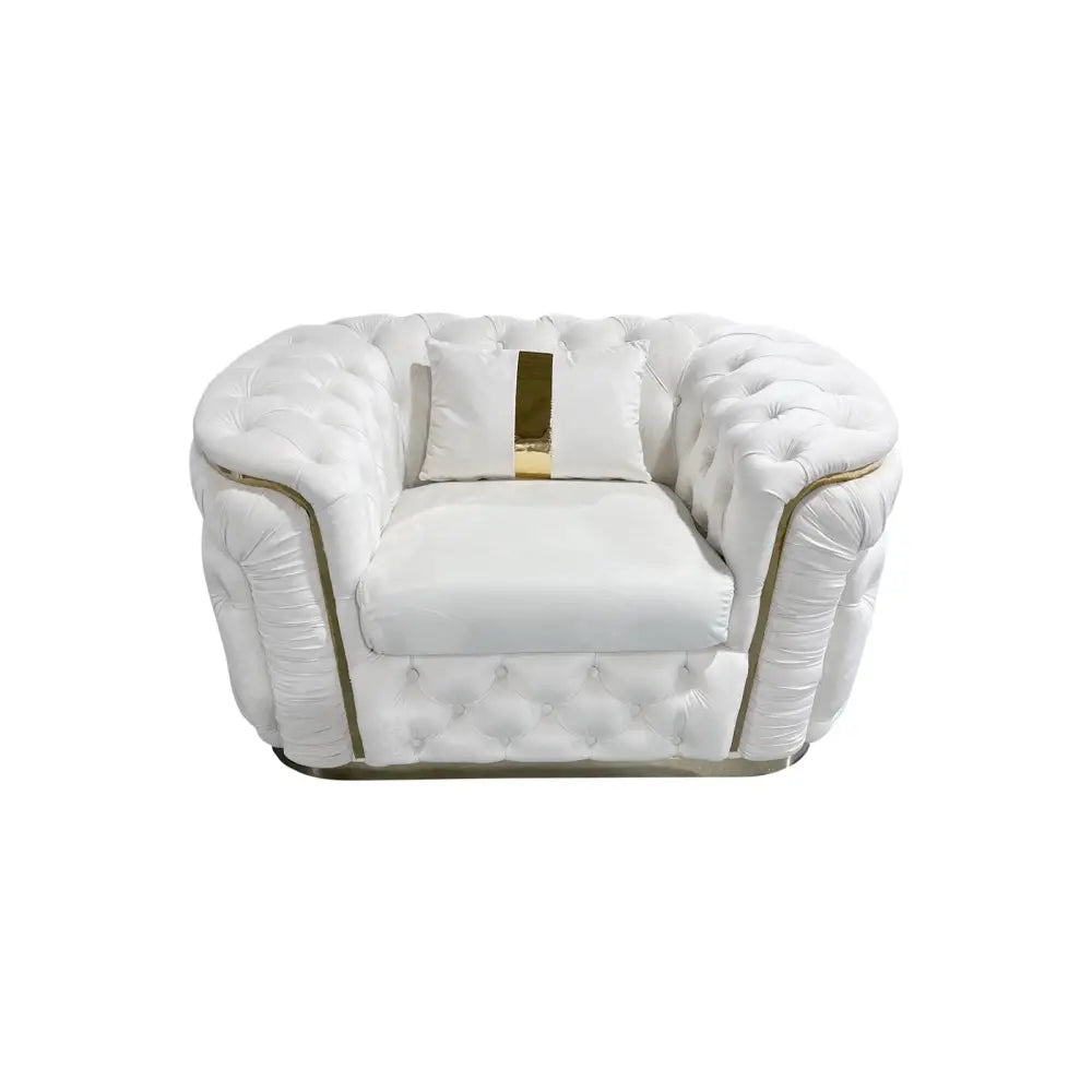 3-1-1 Seater Sofa Set Beige Velvet Fabric Solid Wood construction Gold Stainless Steel Trim - Furniture > Sofas > Sofas