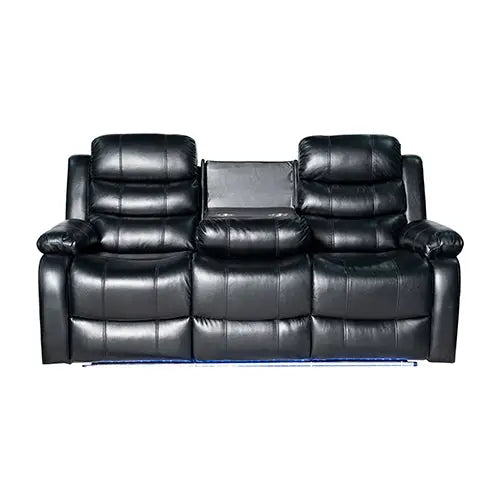 3-2-1 Seater Seater Finest Black Leatherette Recliner Feature Console LED Light Ultra Cushioned - Furniture > Sofas