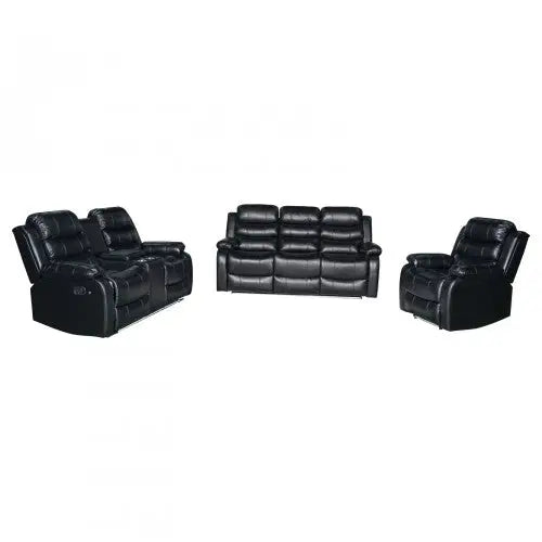 3-2-1 Seater Seater Finest Black Leatherette Recliner Feature Console LED Light Ultra Cushioned - Furniture > Sofas