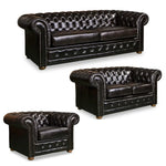 3 + 2 + 1 Seater Genuine Leather Upholstery Deep Quilting Pocket Spring Button Studding Sofa Lounge Set for Living Room