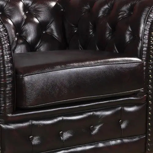 3 + 2 + 1 Seater Genuine Leather Upholstery Deep Quilting Pocket Spring Button Studding Sofa Lounge Set for Living Room