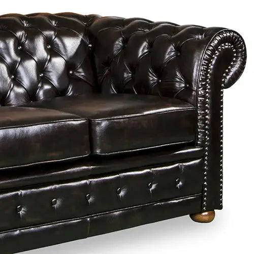 3 + 2 + 1 Seater Genuine Leather Upholstery Deep Quilting Pocket Spring Button Studding Sofa Lounge Set for Living Room
