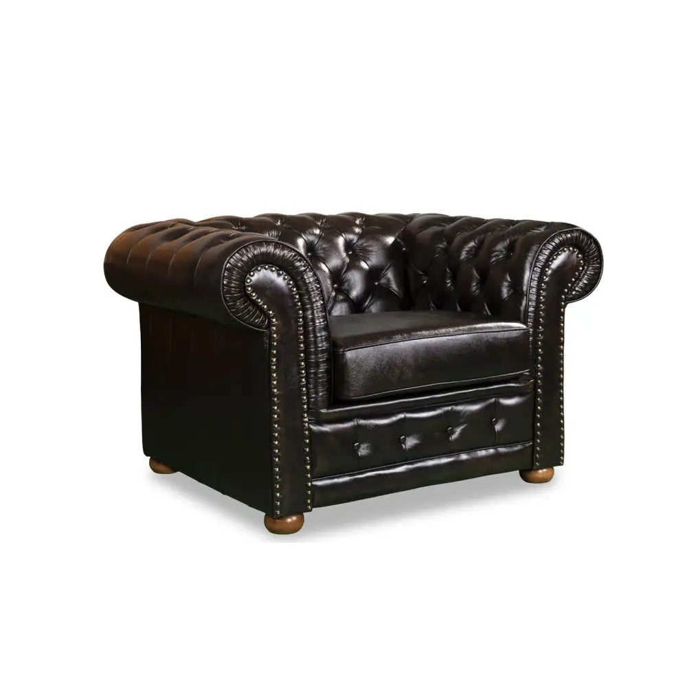 3 + 2 + 1 Seater Genuine Leather Upholstery Deep Quilting Pocket Spring Button Studding Sofa Lounge Set for Living Room