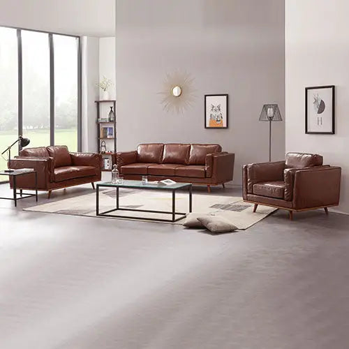 3 + 2 + 1 Seater Sofa Brown Leather Lounge Set for Living Room Couch with Wooden Frame - Furniture > Sofas
