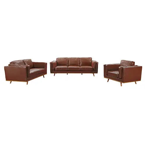 3 + 2 + 1 Seater Sofa Brown Leather Lounge Set for Living Room Couch with Wooden Frame - Furniture > Sofas