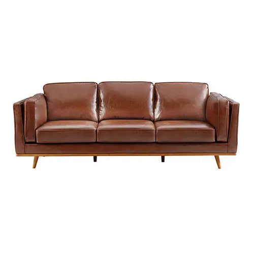 3 + 2 + 1 Seater Sofa Brown Leather Lounge Set for Living Room Couch with Wooden Frame - Furniture > Sofas