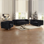 3 + 2 + 1 Seater Sofa Classic Button Tufted Lounge in Black Velvet Fabric with Metal Legs - Furniture > Sofas