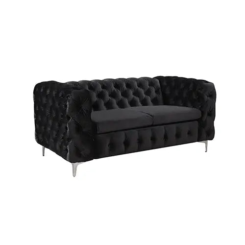 3 + 2 + 1 Seater Sofa Classic Button Tufted Lounge in Black Velvet Fabric with Metal Legs - Furniture > Sofas