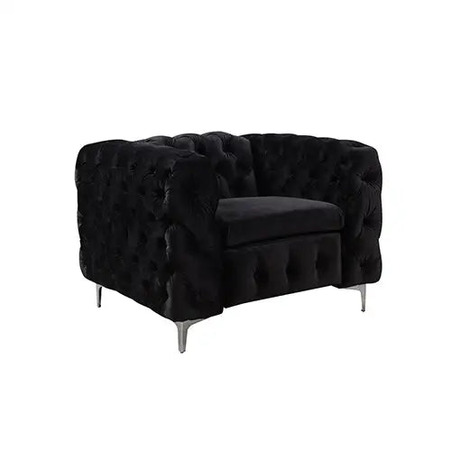 3 + 2 + 1 Seater Sofa Classic Button Tufted Lounge in Black Velvet Fabric with Metal Legs - Furniture > Sofas