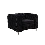 3 + 2 + 1 Seater Sofa Classic Button Tufted Lounge in Black Velvet Fabric with Metal Legs - Furniture > Sofas