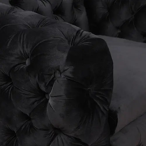 3 + 2 + 1 Seater Sofa Classic Button Tufted Lounge in Black Velvet Fabric with Metal Legs - Furniture > Sofas