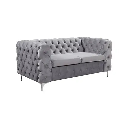 3 + 2 + 1 Seater Sofa Classic Button Tufted Lounge in Grey Velvet Fabric with Metal Legs - Furniture > Sofas