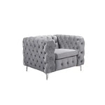 3 + 2 + 1 Seater Sofa Classic Button Tufted Lounge in Grey Velvet Fabric with Metal Legs - Furniture > Sofas