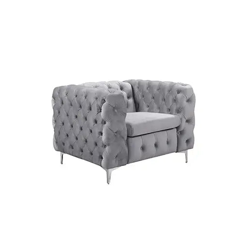 3 + 2 + 1 Seater Sofa Classic Button Tufted Lounge in Grey Velvet Fabric with Metal Legs - Furniture > Sofas