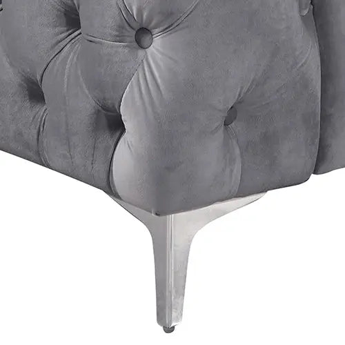 3 + 2 + 1 Seater Sofa Classic Button Tufted Lounge in Grey Velvet Fabric with Metal Legs - Furniture > Sofas